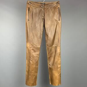 PRADA Size 2 Brown Burnished Leather Straight Leg Dress Pants